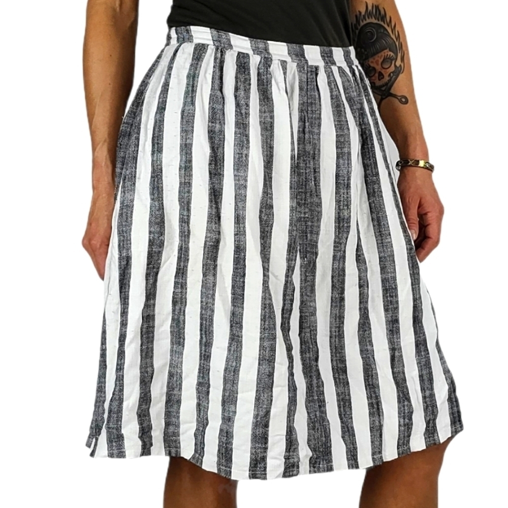 Kingdom & State Pleated Circle Midi Skirt Medium Blue Striped